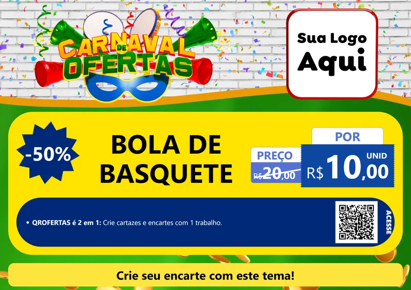 Modelo de Cartaz para Cartaz A4 Horizontal com o tema Carnaval de Ofertas para Artigos Esportivos