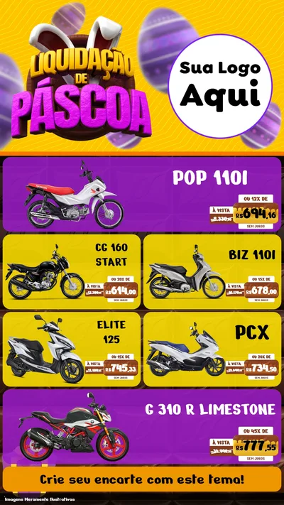Modelo de TV para TV Vertical com o tema Liquidação de Páscoa para Concessionaria de Motos