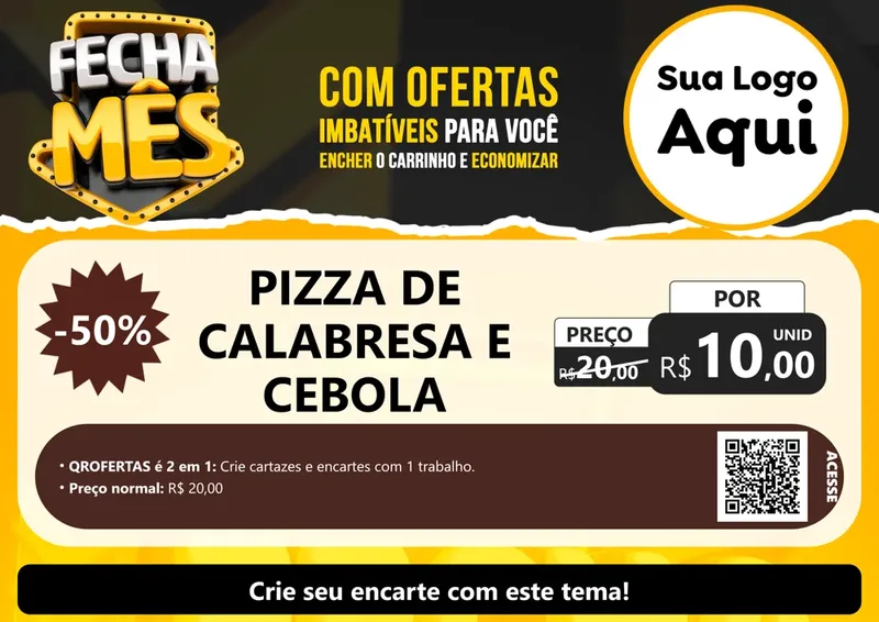Modelo de Cartaz para Cartaz A4 Horizontal com o tema Fecha Mês para Pizzaria