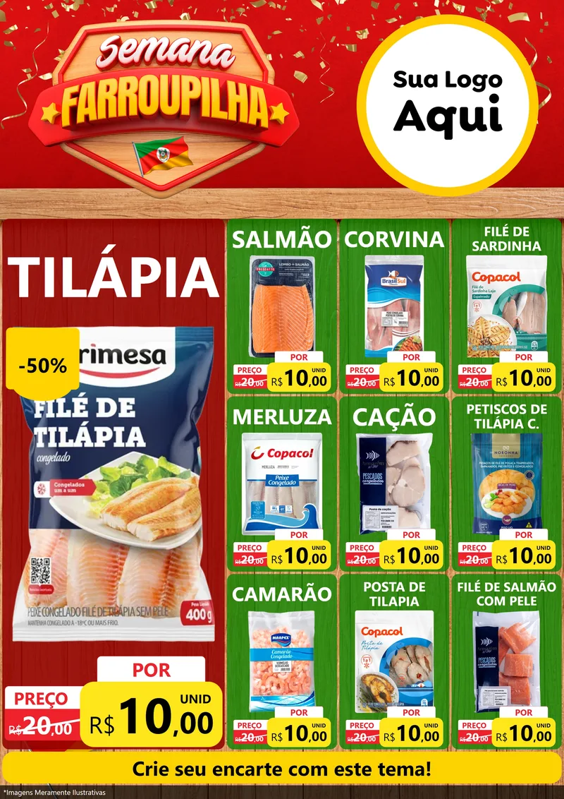 Modelo de Encarte para Encarte A4 Vertical com o tema Semana Farroupilha para Peixaria