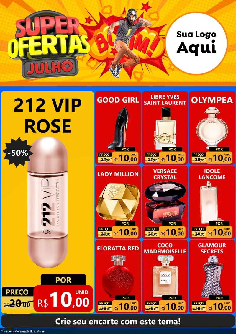 Modelo de Encarte para Encarte A4 Vertical com o tema Super Ofertas Julho para Perfumes