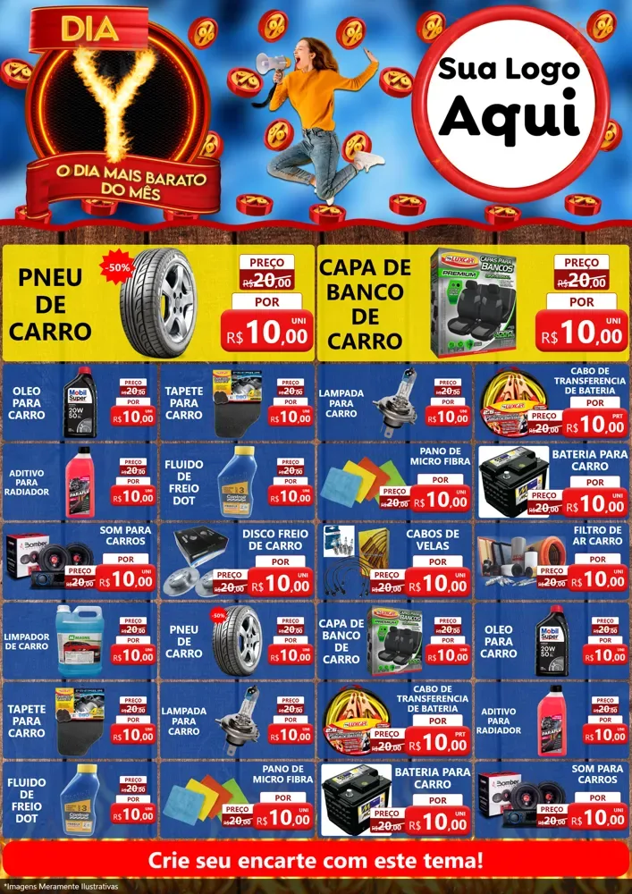 Modelo de Encarte para Encarte A4 Vertical com o tema Dia Y - O Dia Mais Barato Do Mês para Auto peças