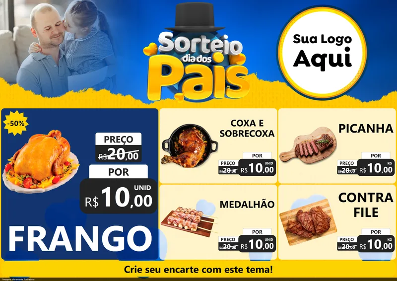 Modelo de Encarte para Encarte A4 Horizontal com o tema Sorteio Dia Dos Pais para Assados