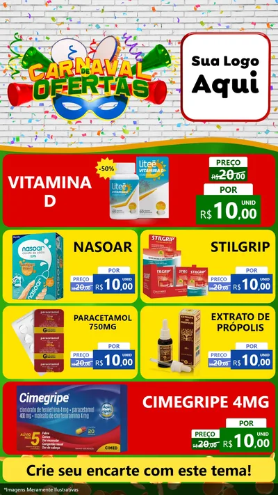 Modelo de TV para TV Vertical com o tema Carnaval de Ofertas para Farmácia