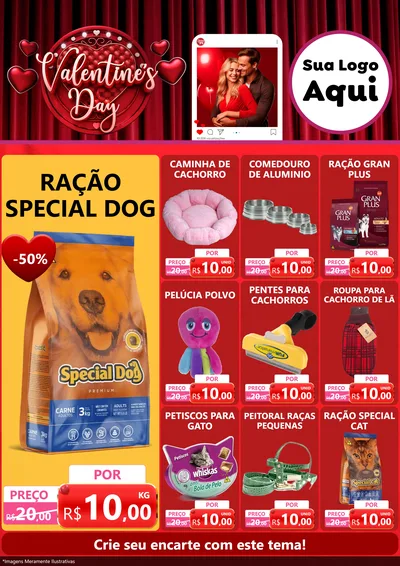 Modelo de Encarte para Encarte A4 Vertical com o tema Valentine's Day para Pet Shop