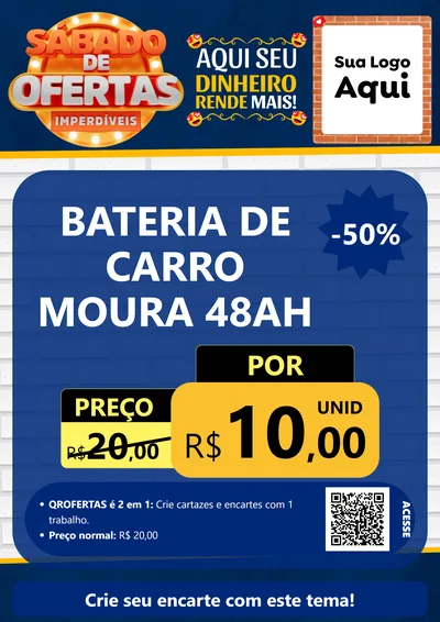 Modelo de Cartaz para Cartaz A4 Vertical com o tema Sábado de Ofertas Imperdíveis para Baterias Elétricas