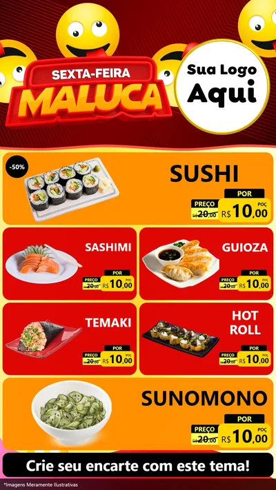 Modelo de TV para TV Vertical com o tema Sexta-feira Maluca para Comida japonesa