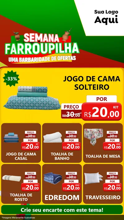 Modelo de Rede Social para Stories com o tema Semana Farroupilha - Uma Barbaridade de Ofertas para Cama, Mesa e Banho