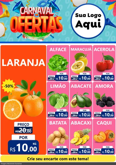 Modelo de Encarte para Encarte A4 Vertical com o tema Carnaval de Ofertas para Hortifrúti