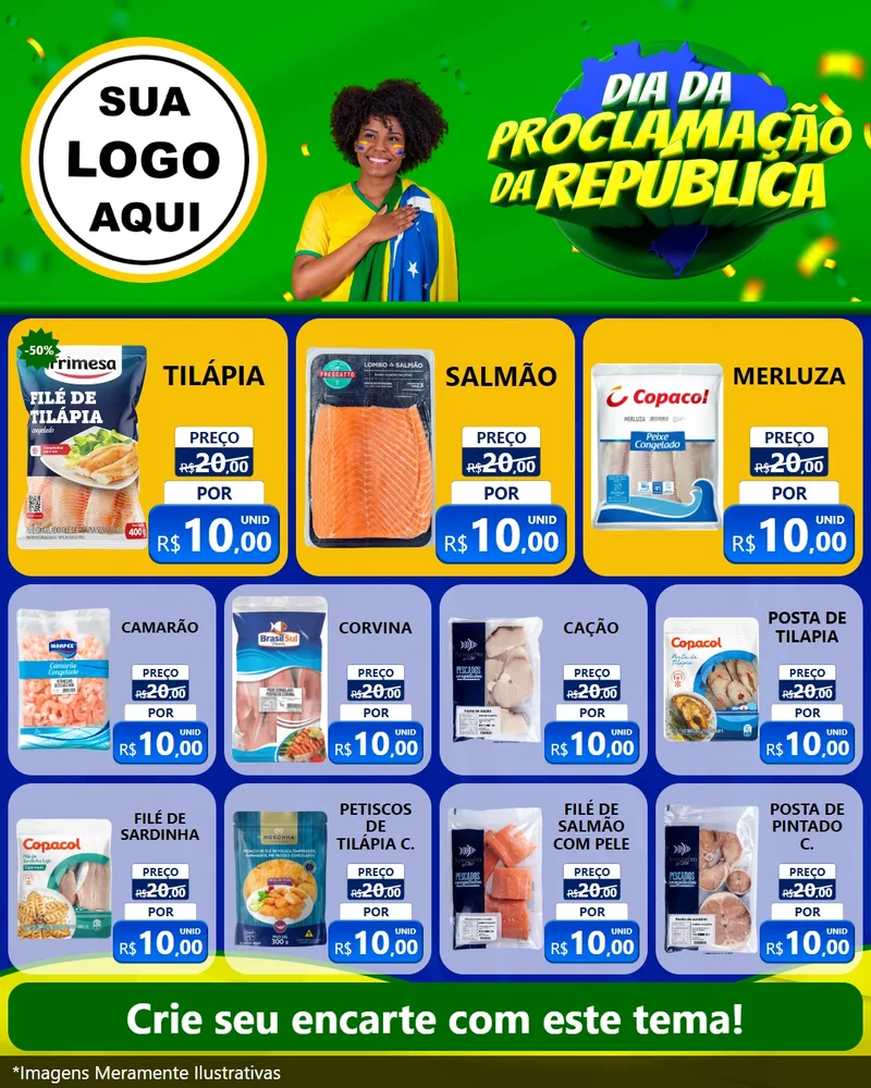 Modelo de Rede Social para Feed Instagram com o tema Dia Da Proclamação Da República para Peixaria