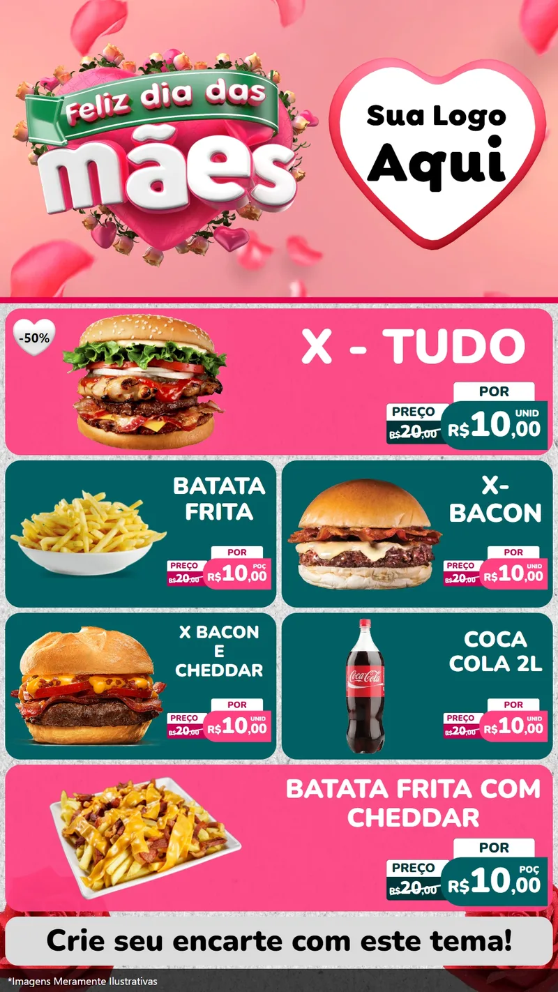 Modelo de TV para TV Vertical com o tema Feliz Dia das Mães para Hamburgueria