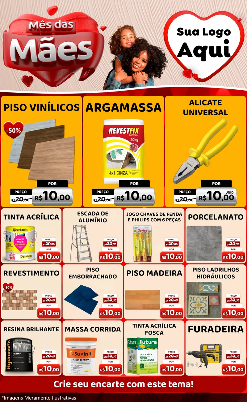 Modelo de Encarte para Encarte Grande com o tema Mês das Mães para Material para Construção