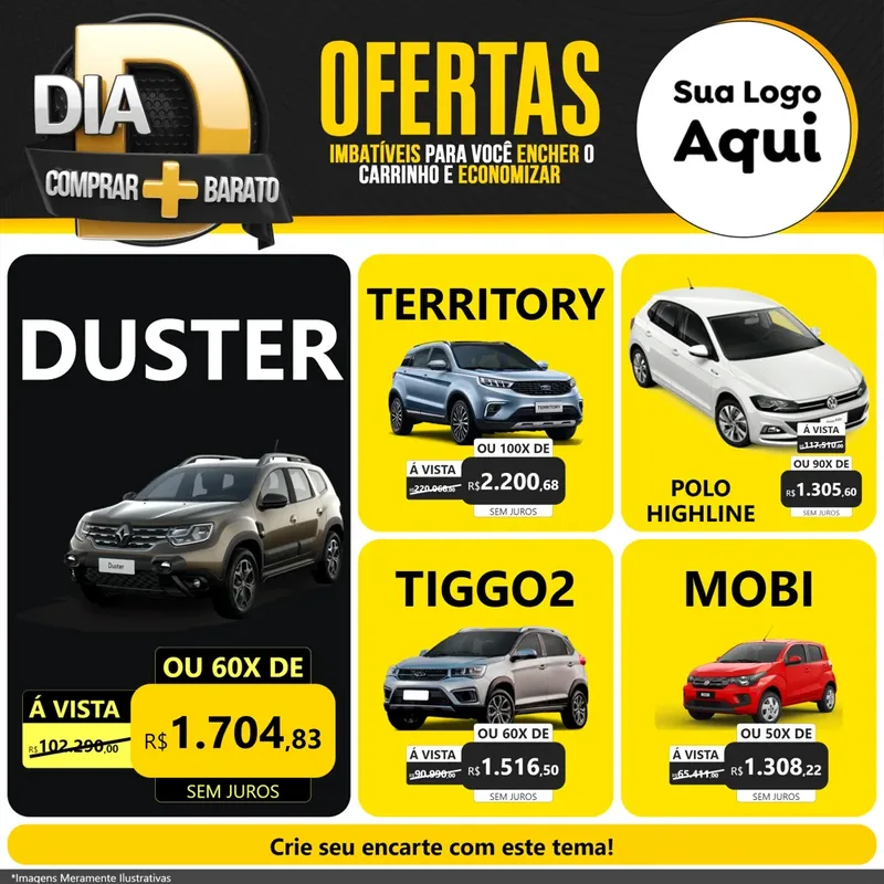 Modelo de Rede Social para Feed Facebook com o tema Dia D Mais Economia para Concessionaria de Carros