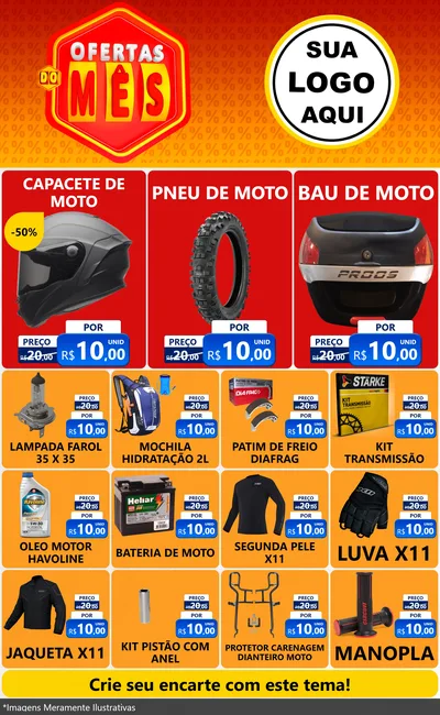 Modelo de Encarte para Encarte Grande com o tema Ofertas do Mês para Moto peças