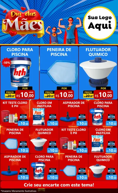 Modelo de Encarte para Encarte Grande com o tema Dia das Mães para Produtos para Piscina