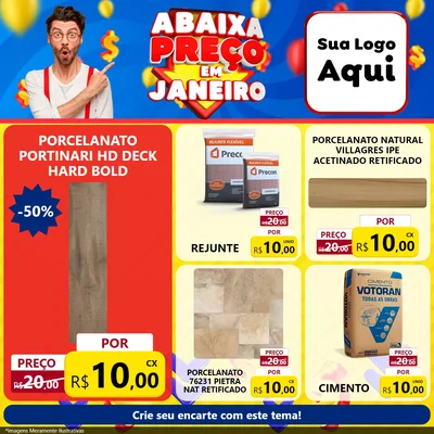 Modelo de Rede Social para Feed Facebook com o tema Abaixa Preço em Janeiro para Pisos e revestimentos
