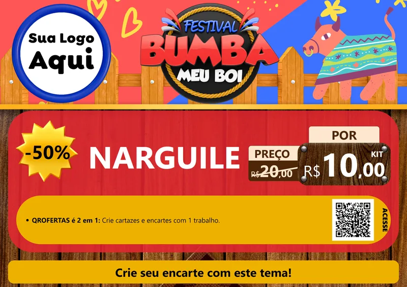 Modelo de Cartaz para Cartaz A4 Horizontal com o tema Festival Bumba Meu Boi para Tabacaria