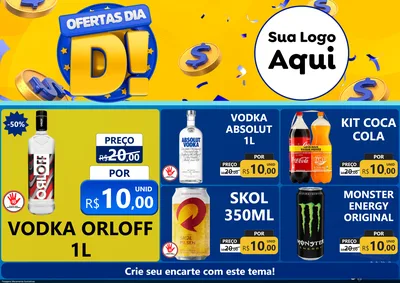 Modelo de Encarte para Encarte A4 Horizontal com o tema Ofertas Dia D para Distribuidora de bebidas