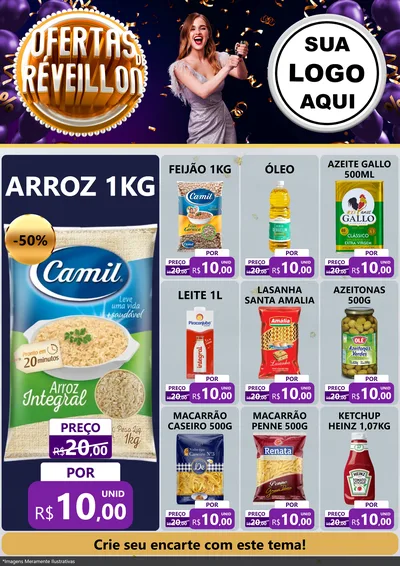 Modelo de Encarte para Encarte A4 Vertical com o tema Ofertas de Réveillon para Supermercado