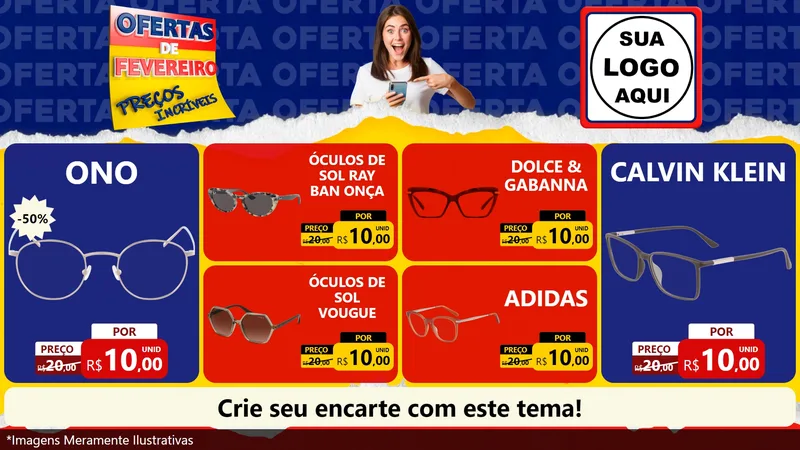 Modelo de TV para TV Horizontal com o tema Ofertas de Fevereiro - Preços Incríveis para Óticas