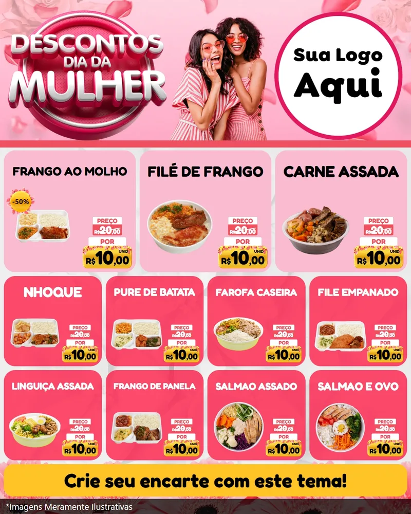 Modelo de Rede Social para Feed Instagram com o tema Descontos Dia da Mulher para Restaurante