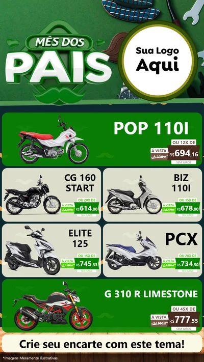 Modelo de TV para TV Vertical com o tema Mês dos Pais para Concessionaria de Motos