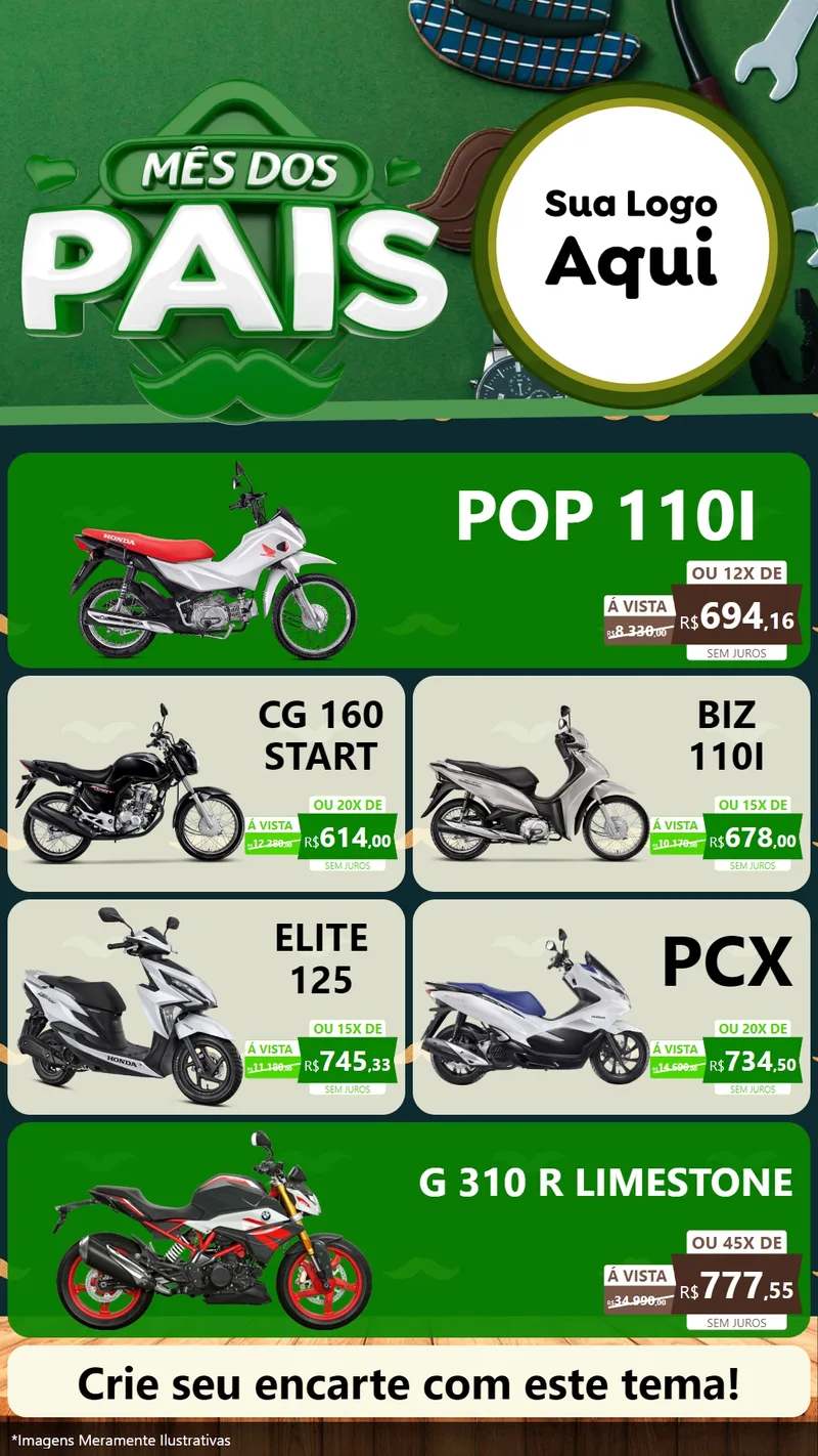 Modelo de TV para TV Vertical com o tema Mês dos Pais para Concessionaria de Motos