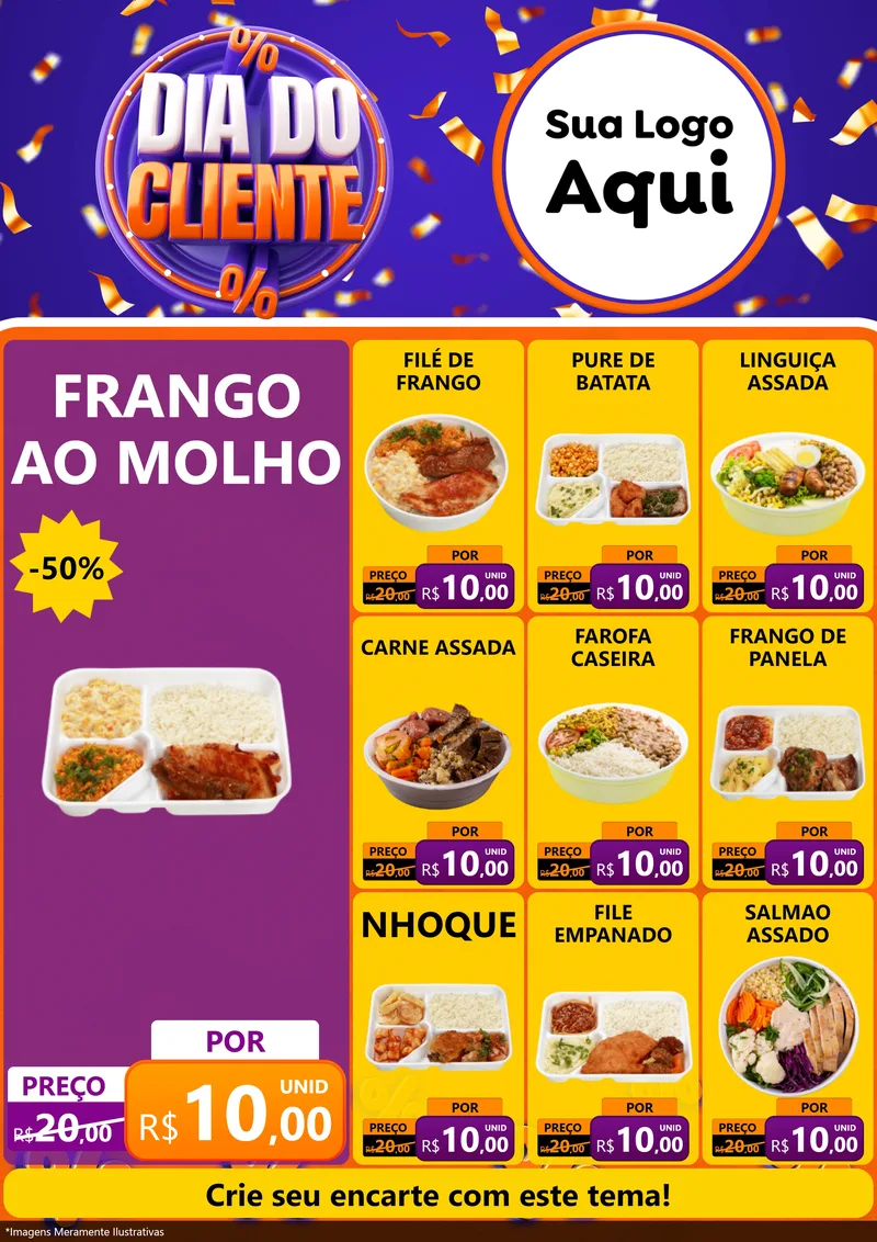 Modelo de Encarte para Encarte A4 Vertical com o tema Dia do Cliente para Restaurante