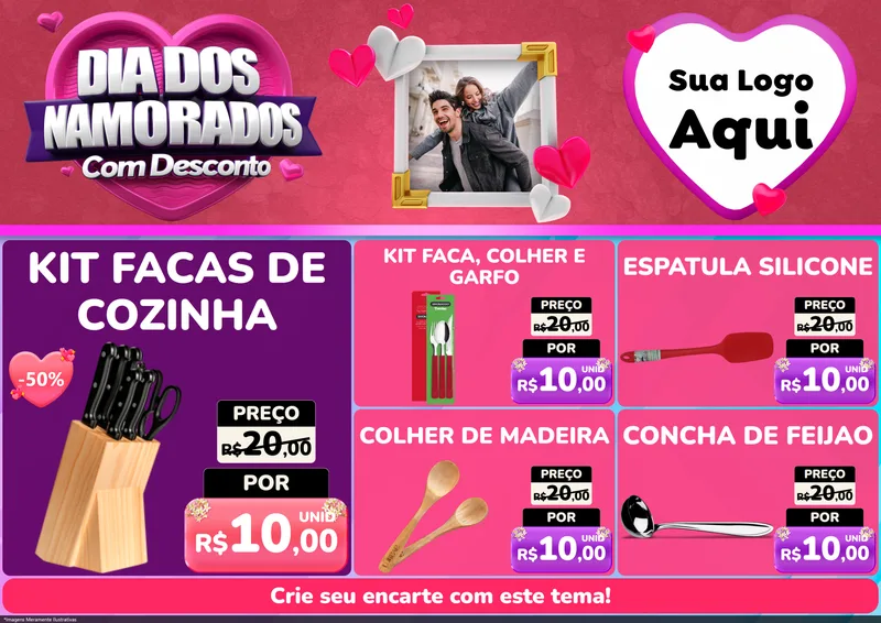 Modelo de Encarte para Encarte A4 Horizontal com o tema Dia Dos Namorados Com Desconto para Utilidades Domésticas