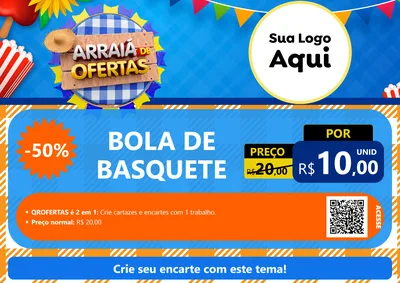Modelo de Cartaz para Cartaz A4 Horizontal com o tema Arraiá de Ofertas para Artigos Esportivos