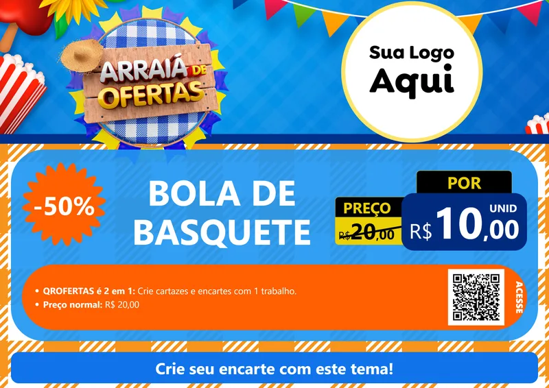 Modelo de Cartaz para Cartaz A4 Horizontal com o tema Arraiá de Ofertas para Artigos Esportivos