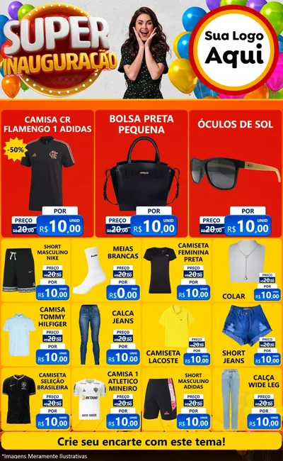 Modelo de Encarte para Encarte Grande com o tema Super Inauguração para Roupas e acessórios