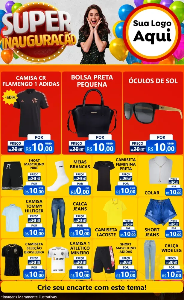 Modelo de Encarte para Encarte Grande com o tema Super Inauguração para Roupas e acessórios