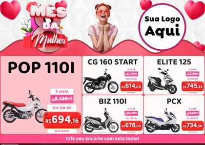 Modelo de Encarte para Encarte A4 Horizontal com o tema Mês da Mulher para Concessionaria de Motos