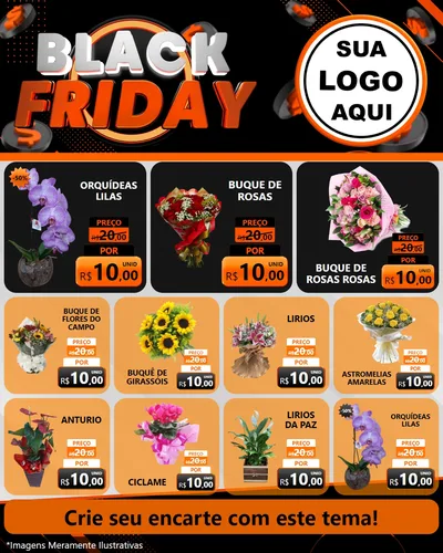 Modelo de Rede Social para Feed Instagram com o tema Black Friday para Floricultura e jardim