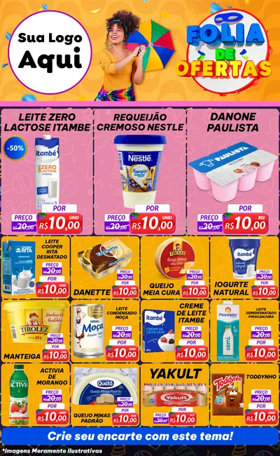Modelo de Encarte para Encarte Grande com o tema Folia de Ofertas para Frios e Laticínios
