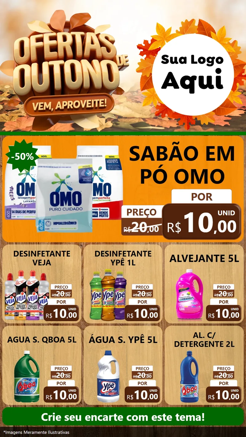 Modelo de Rede Social para Stories com o tema Ofertas de Outono - Vem, Aproveite! para Produtos de Limpeza