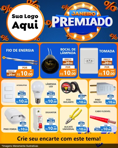 Modelo de Rede Social para Feed Instagram com o tema Janeiro Premiado para Materiais Elétricos