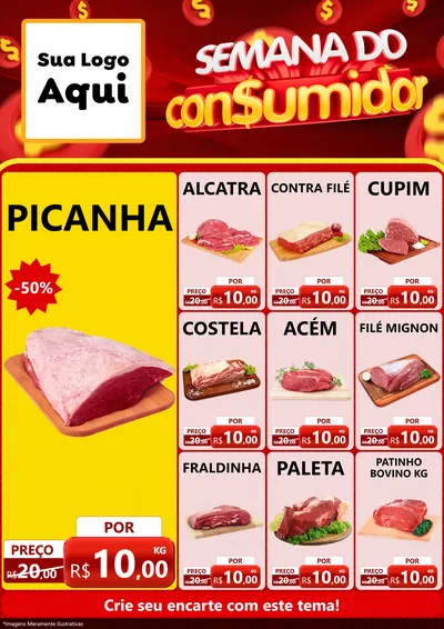 Modelo de Encarte para Encarte A4 Vertical com o tema Semana do Consumidor para Açougue