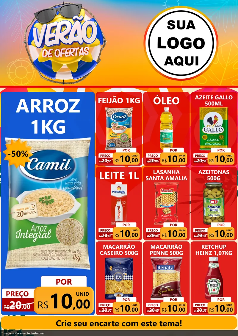Modelo de Encarte para Encarte A4 Vertical com o tema Verão de Ofertas para Supermercado