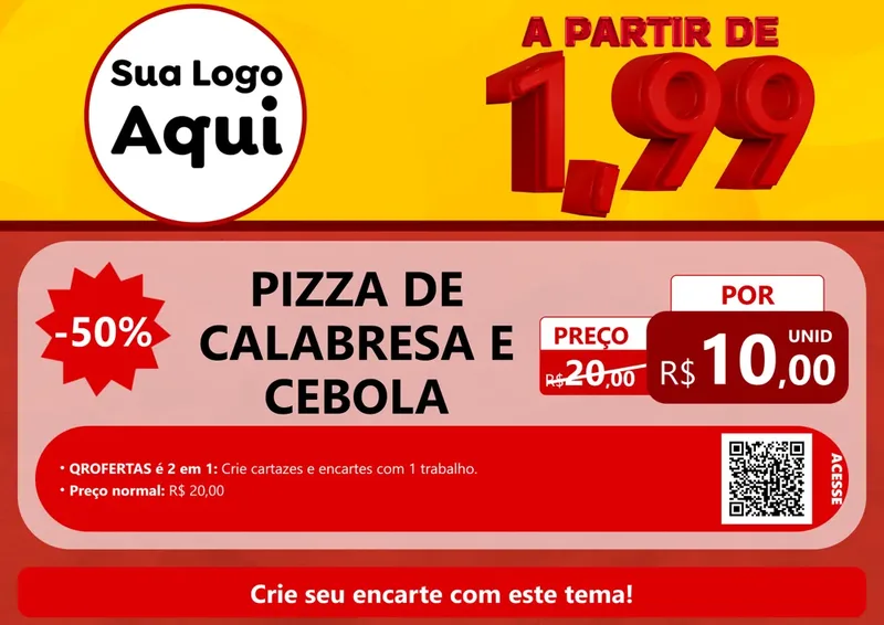 Modelo de Cartaz para Cartaz A4 Horizontal com o tema A Partir de Um e Noventa e Nove - 1,99 para Pizzaria