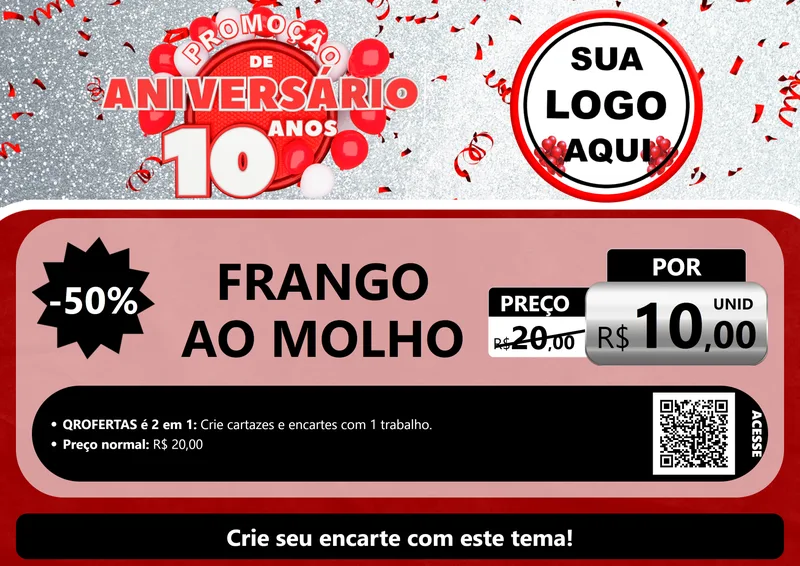 Modelo de Cartaz para Cartaz A4 Horizontal com o tema Promoção de Aniversário - 10 Anos para Restaurante