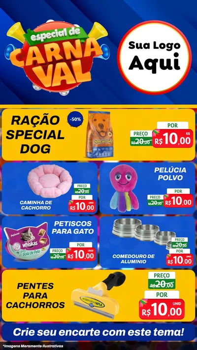 Modelo de TV para TV Vertical com o tema Especial de Carnaval para Pet Shop
