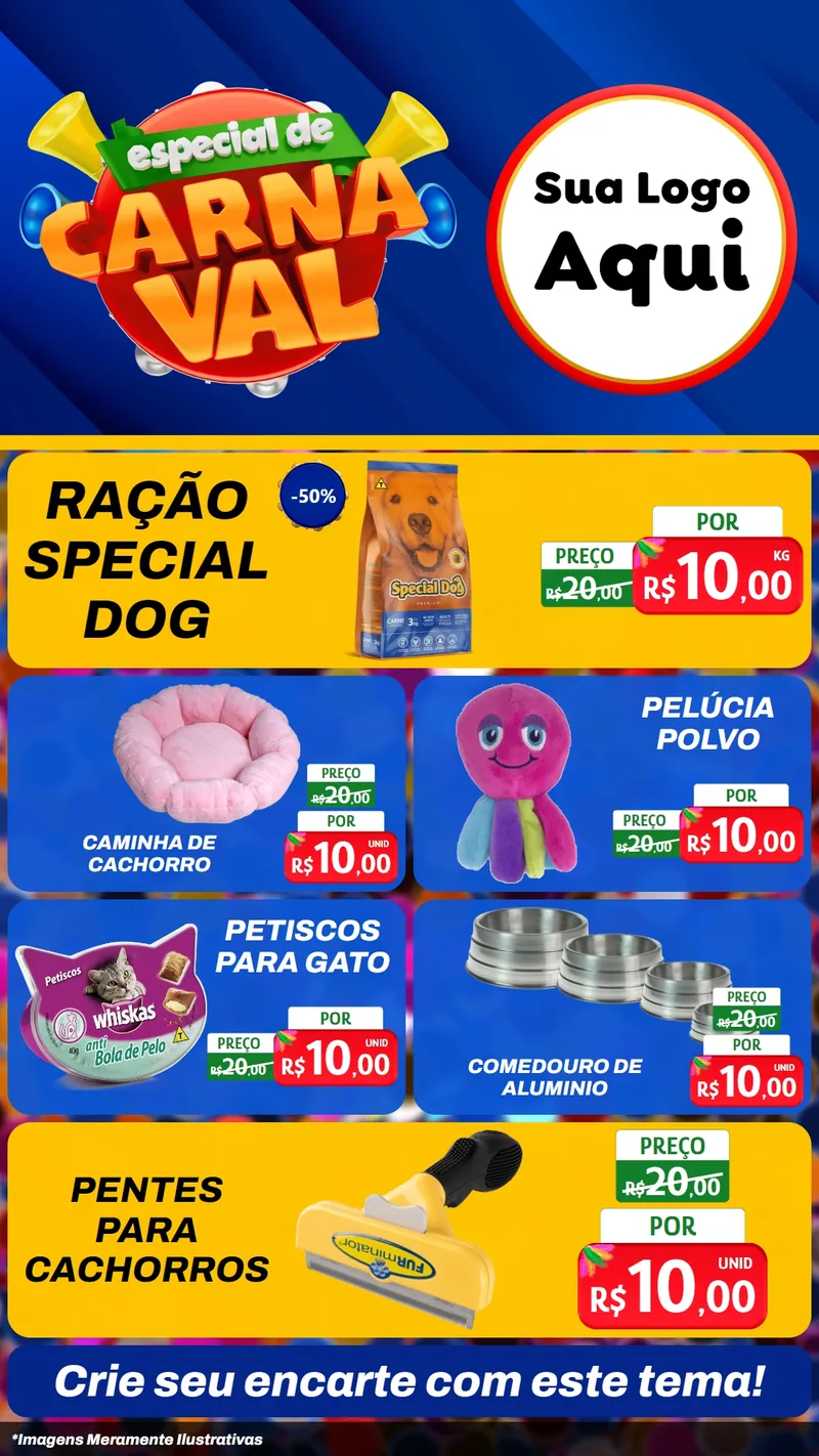 Modelo de TV para TV Vertical com o tema Especial de Carnaval para Pet Shop