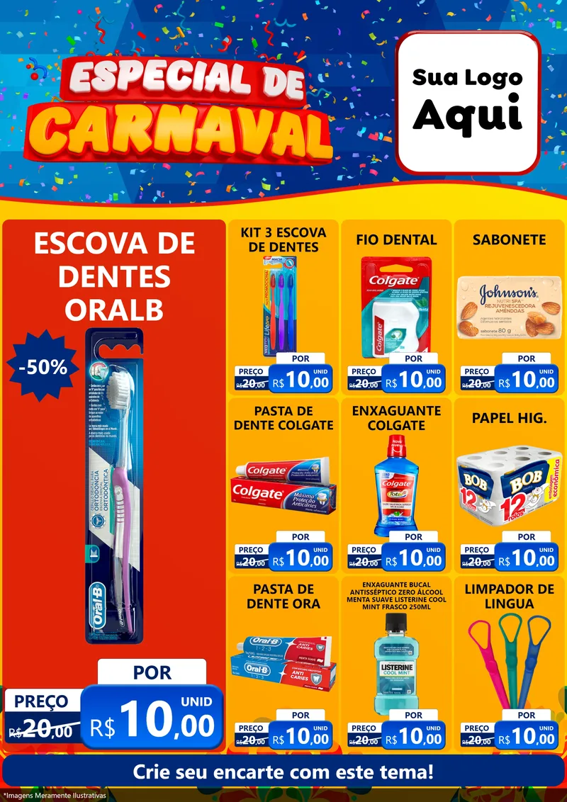 Modelo de Encarte para Encarte A4 Vertical com o tema Especial de Carnaval para Higiene Pessoal