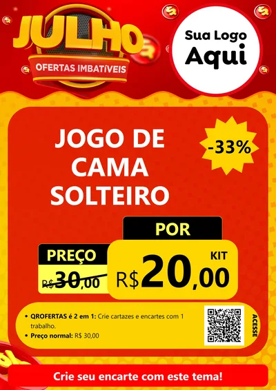 Modelo de Cartaz para Cartaz A4 Vertical com o tema Julho Ofertas Imbatíveis para Cama, Mesa e Banho