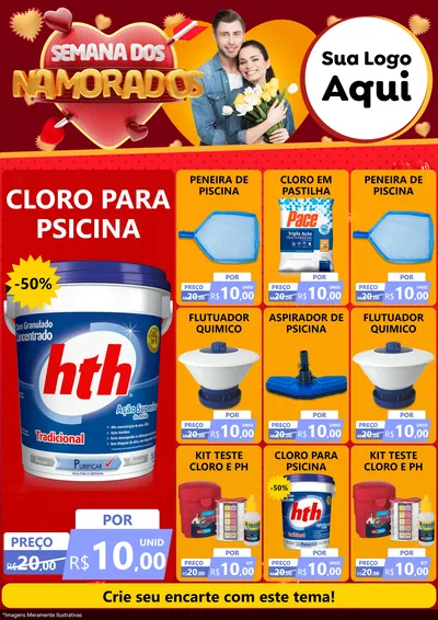 Modelo de Encarte para Encarte A4 Vertical com o tema Semana dos Namorados para Produtos para Piscina