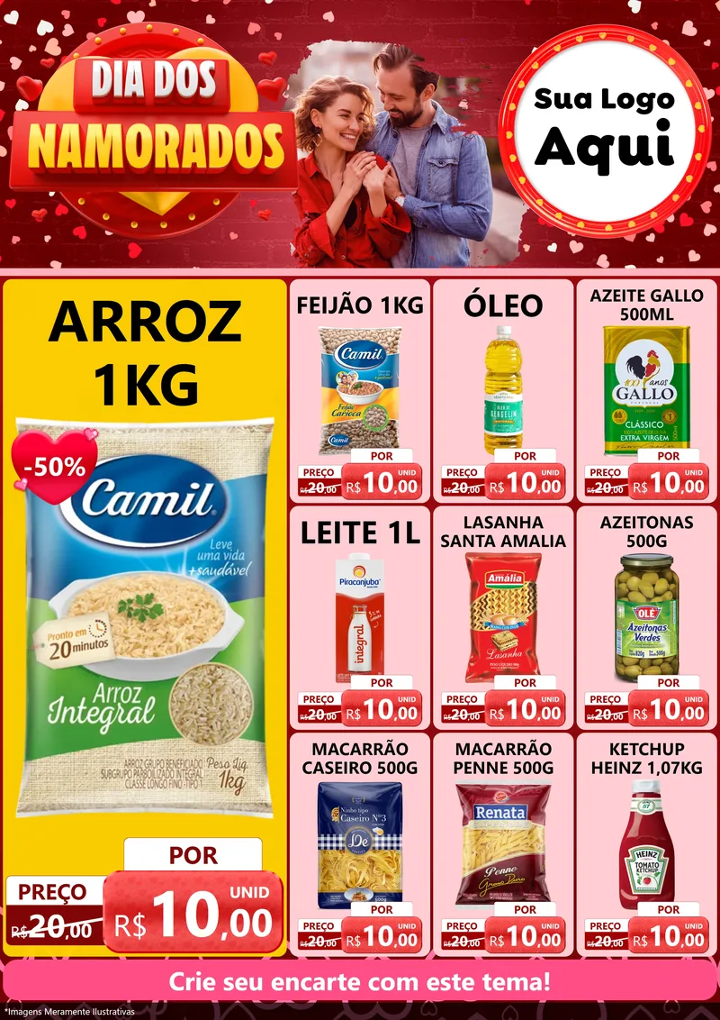 Modelo de Encarte para Encarte A4 Vertical com o tema Dia Dos Namorados para Supermercado
