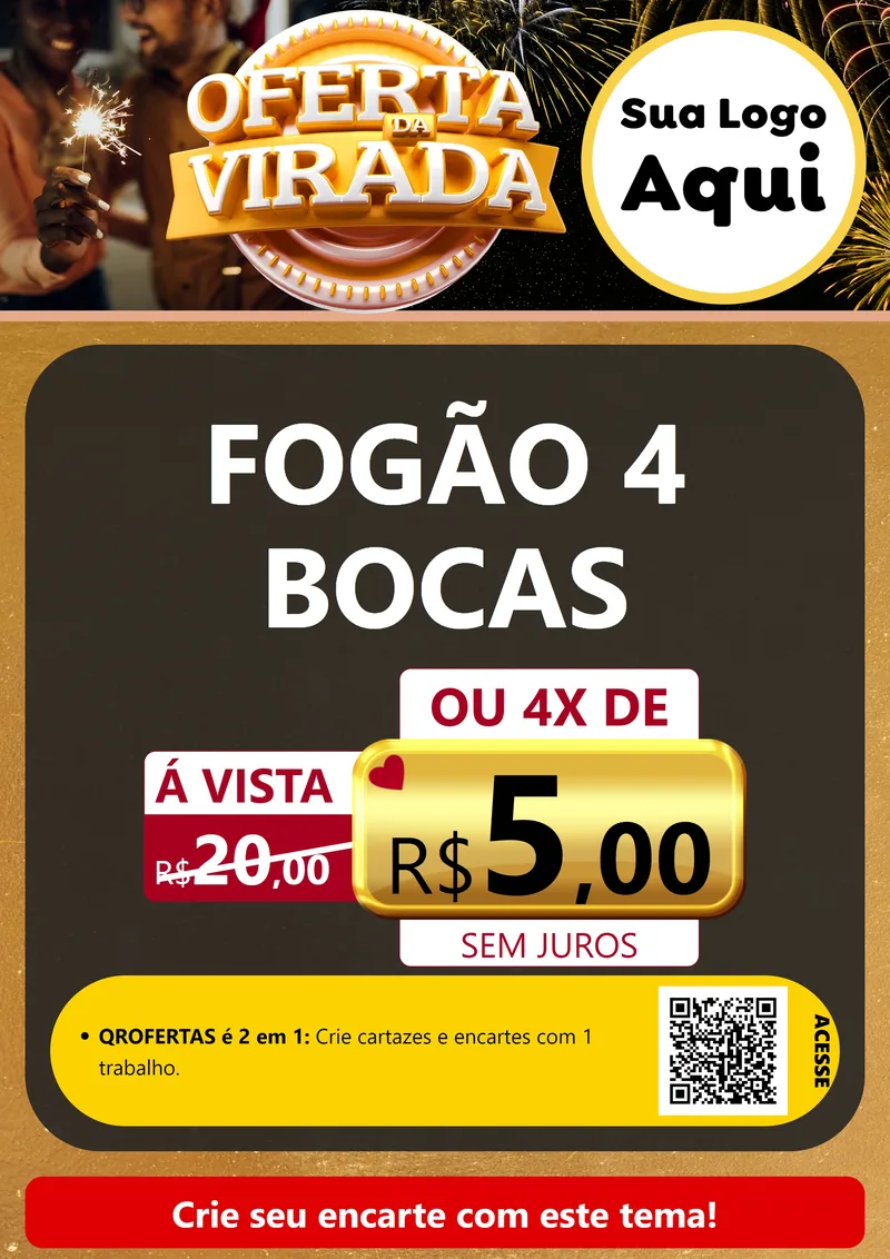 Modelo de Cartaz para Cartaz A4 Vertical com o tema Oferta da Virada para Móveis e Eletro