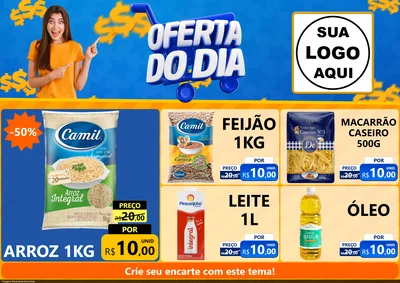 Modelo de Encarte para Encarte A4 Horizontal com o tema Oferta do Dia para Supermercado